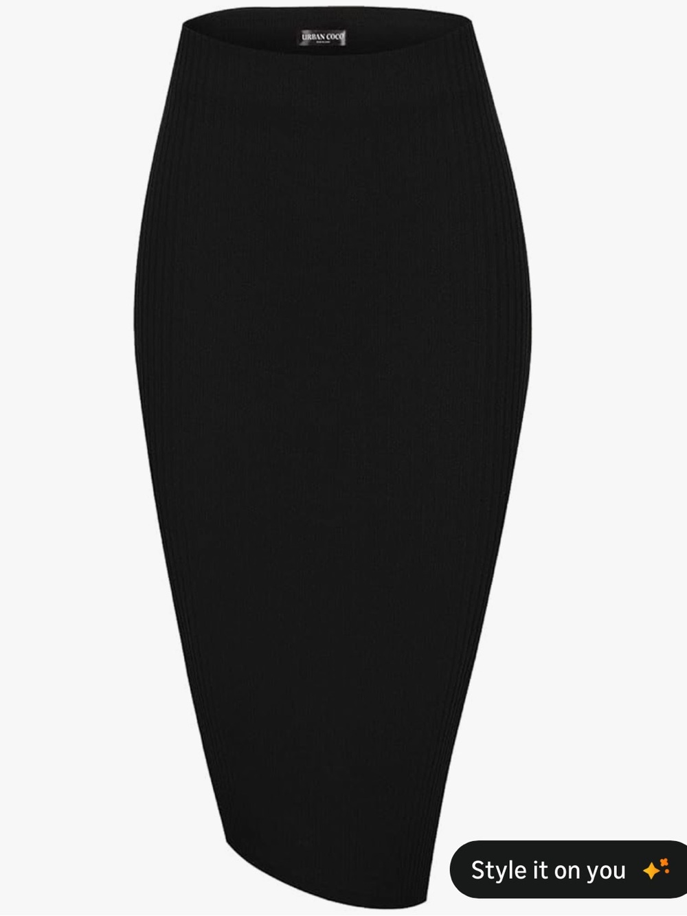 Urban CoCo High Waist Stretch Ribbed Pencil Skirt Midi Length with Side Slit